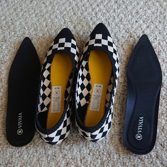 VIVAIA Pointed-Toe Ballet Flats Aria 5° Stretch Knit Checkered Flats size 7.5 - Picture 3 of 15